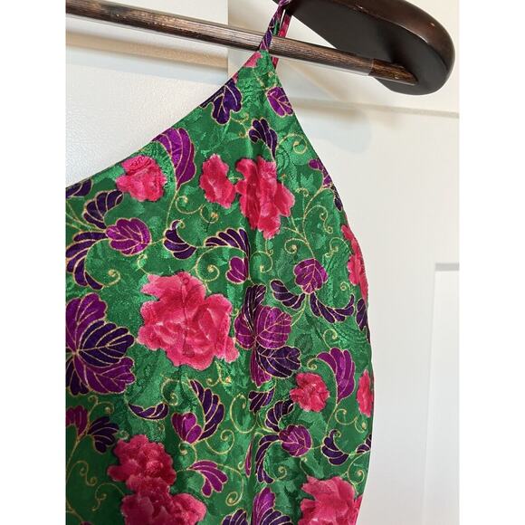 Vintage VICTORIA’S SECRET Gold Label Slip Dress Night Gown Green Floral Medium - Picture 3 of 9